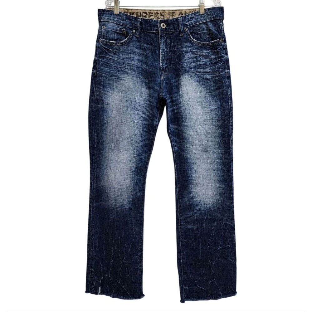 Express Kingston Mens 34x32 Blue Denim Bootcut Jeans Low Rise Grunge Western Y2K